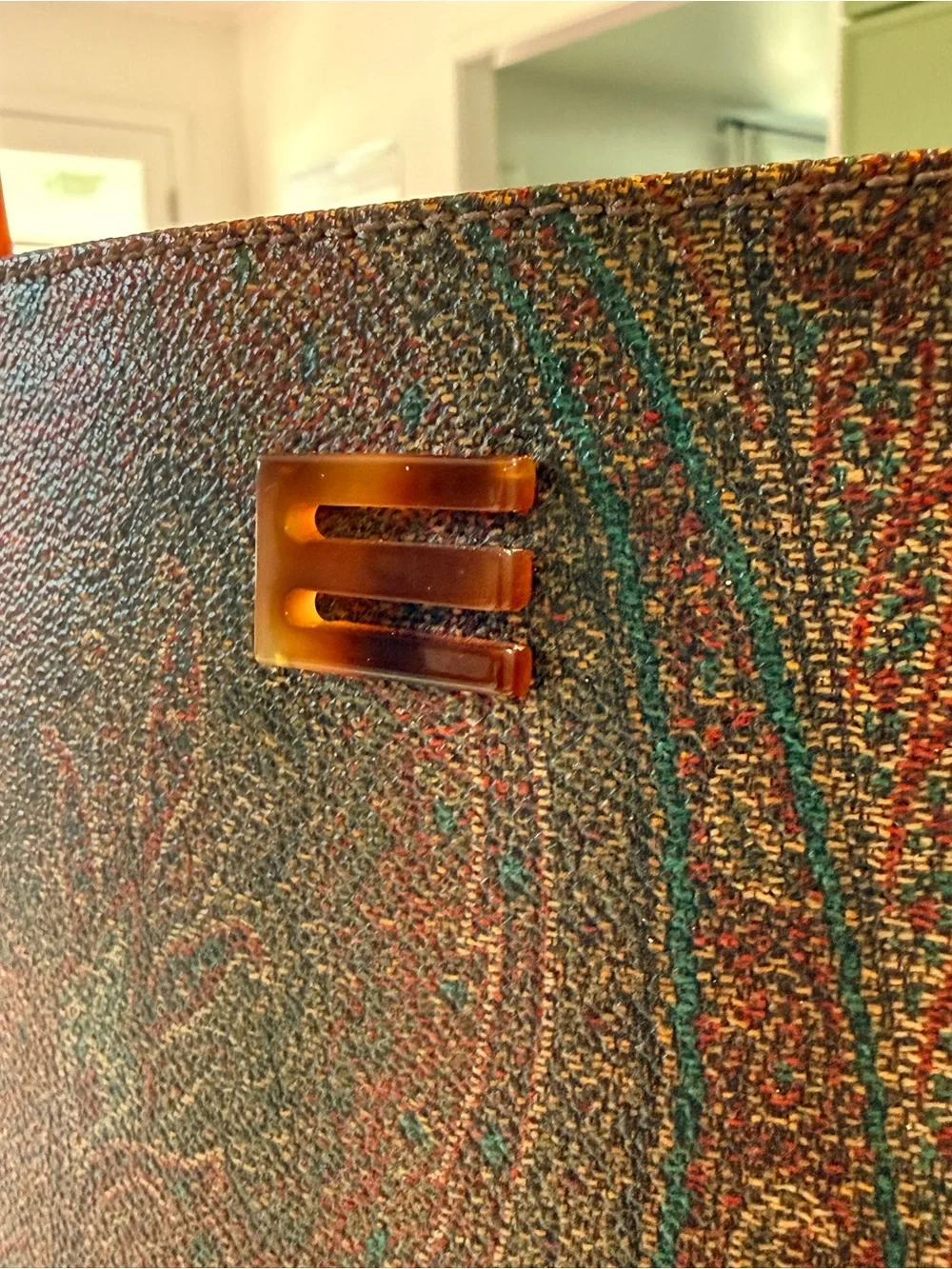 Etro Milano Paisley Bucket Tote  with Tortoise Lucite Handles - Picture 12 of 16